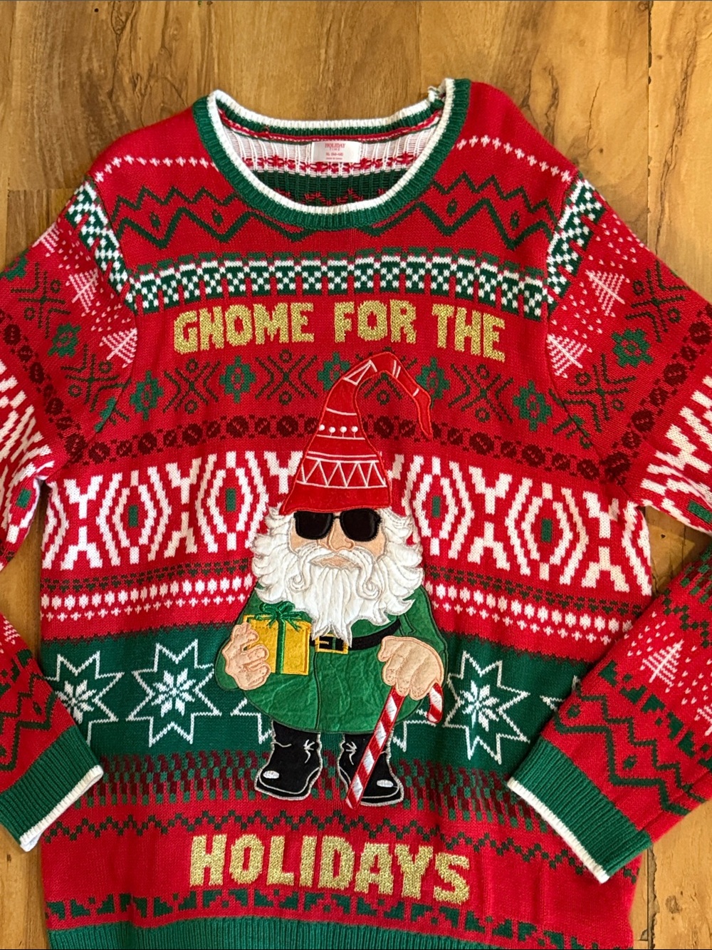Mens Holiday Time Red & Green 'Ghome For The Holidays' Gnome Sweater Throw